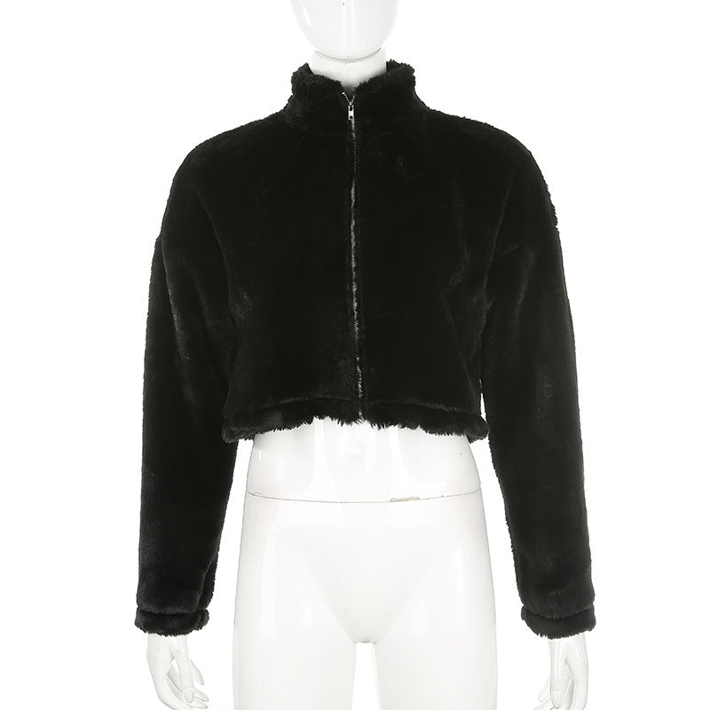 Wool Turtleneck Loose Zipper Jacket