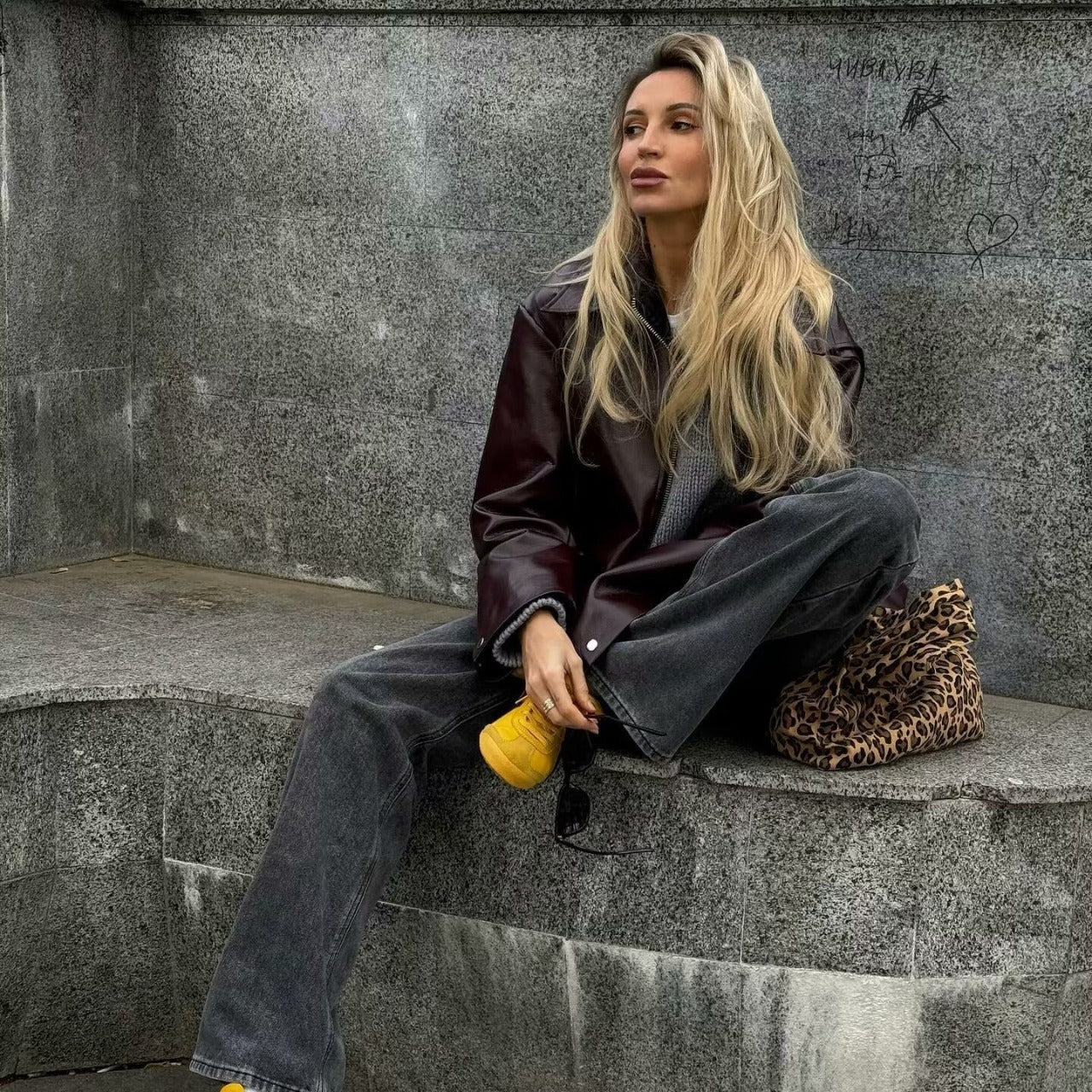 Leather Lapel Zipper Jacket