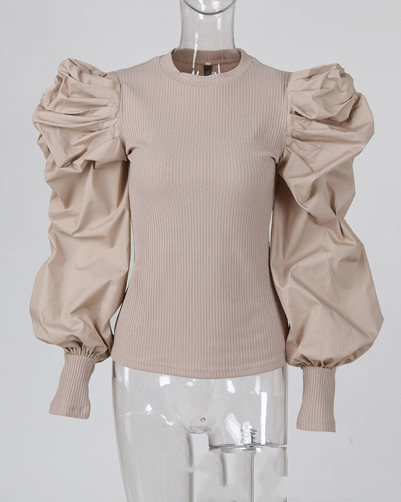 Puff Sleeve Patchwork Top