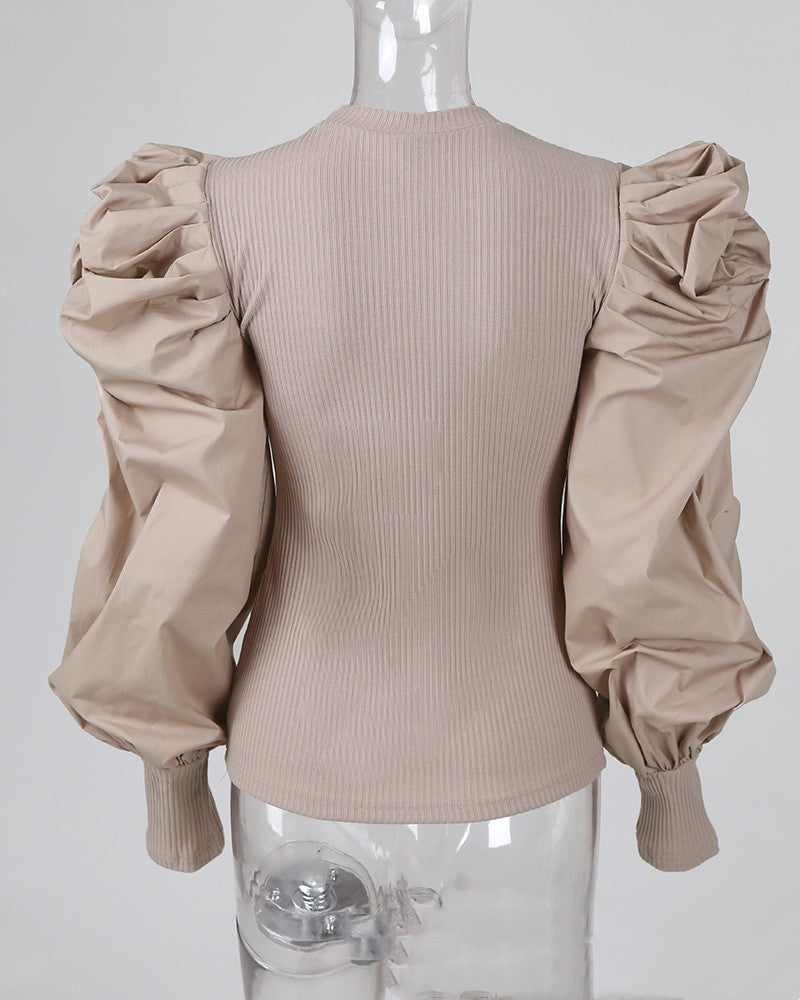 Puff Sleeve Patchwork Top