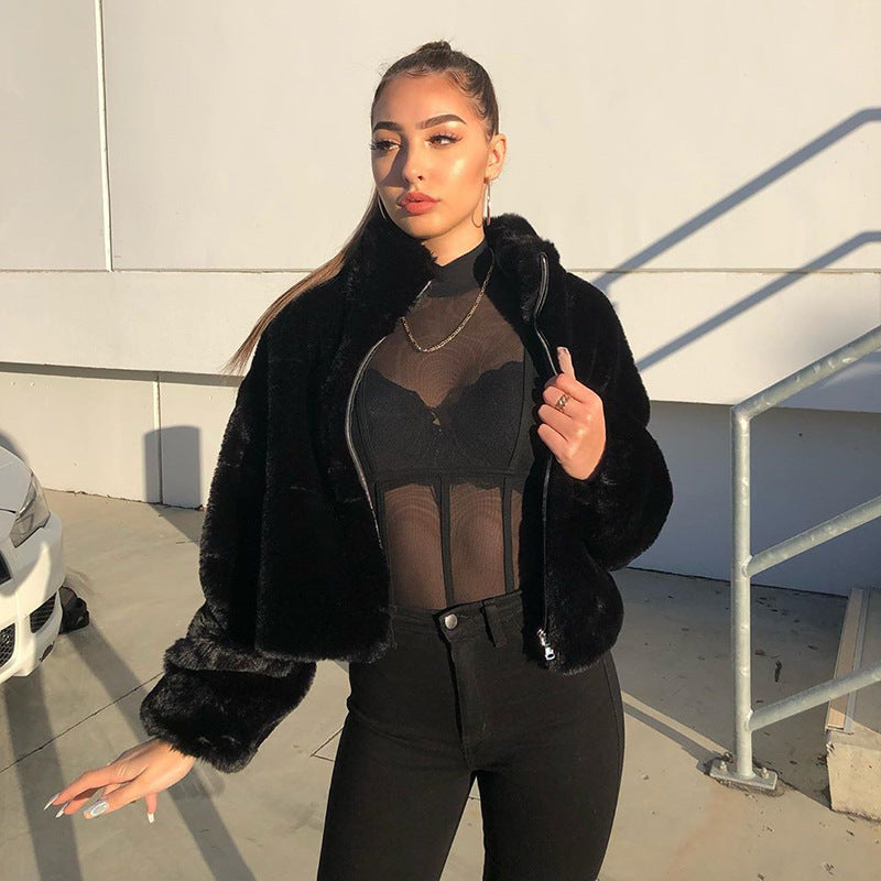 Wool Turtleneck Loose Zipper Jacket