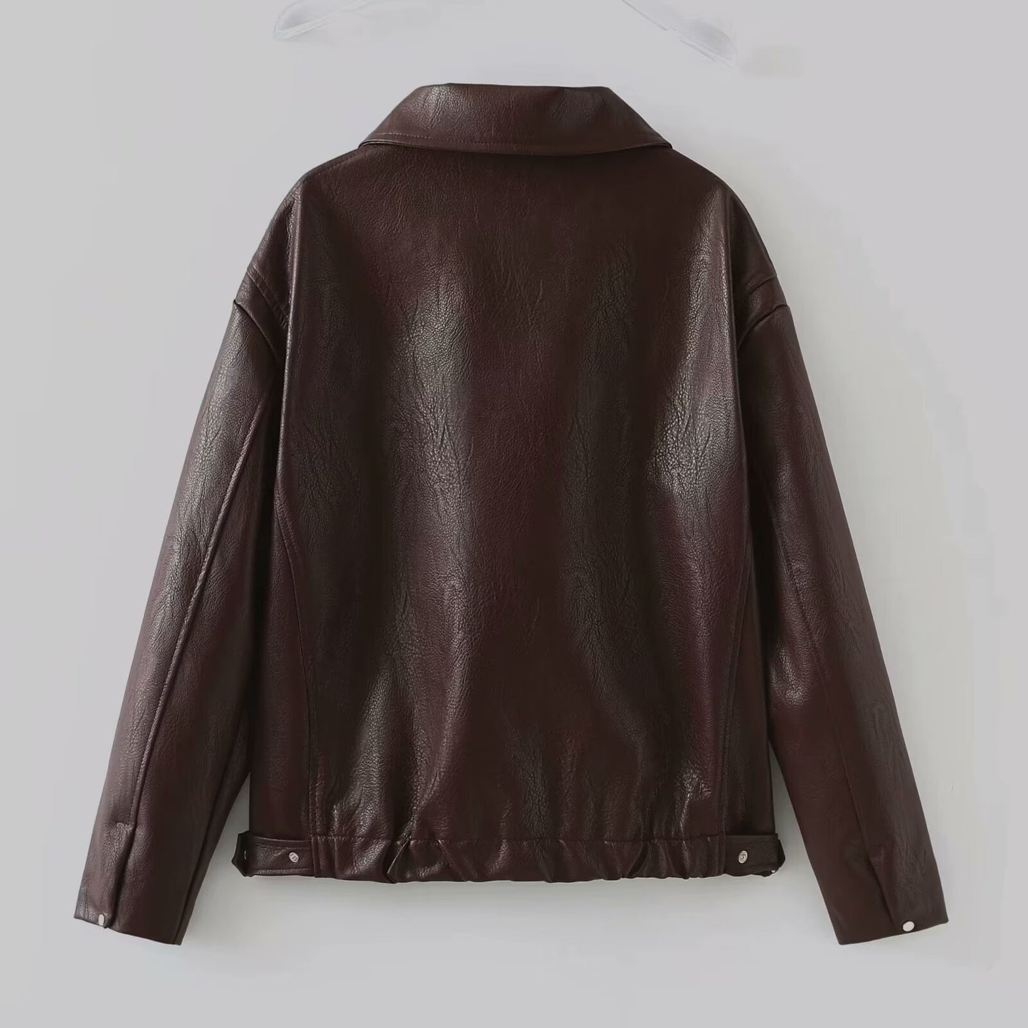 Leather Lapel Zipper Jacket