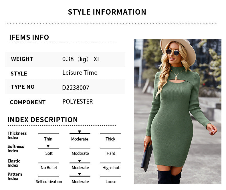 Half Turtleneck Hollow-out Dress