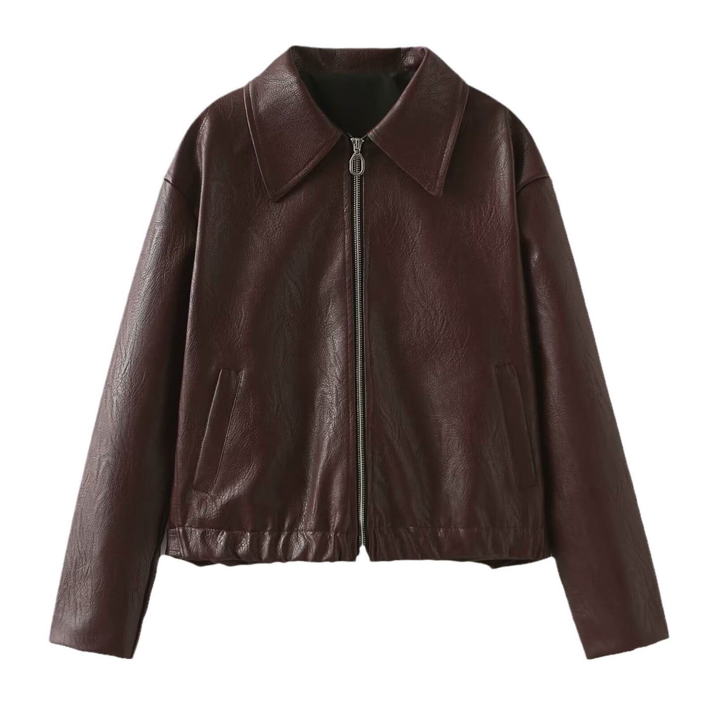 Leather Lapel Zipper Jacket