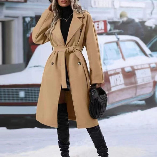 Trendy double-breasted trench coat with belt