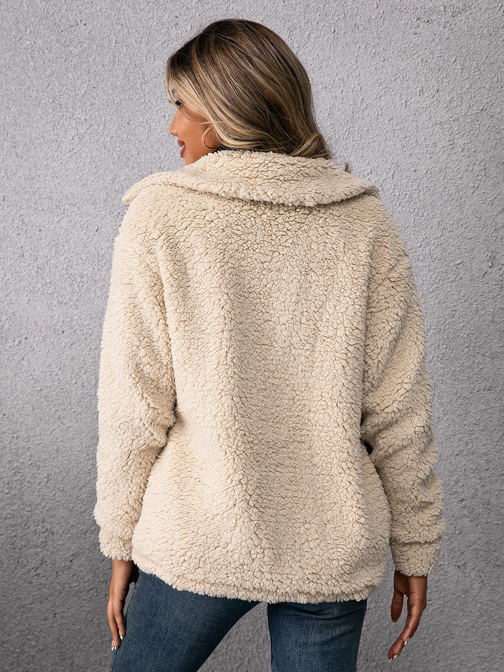 Lapel Single-breasted Fleece Coat