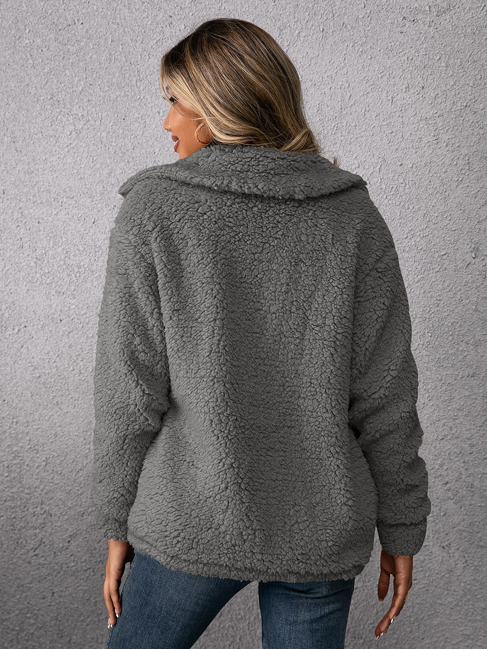 Lapel Single-breasted Fleece Coat