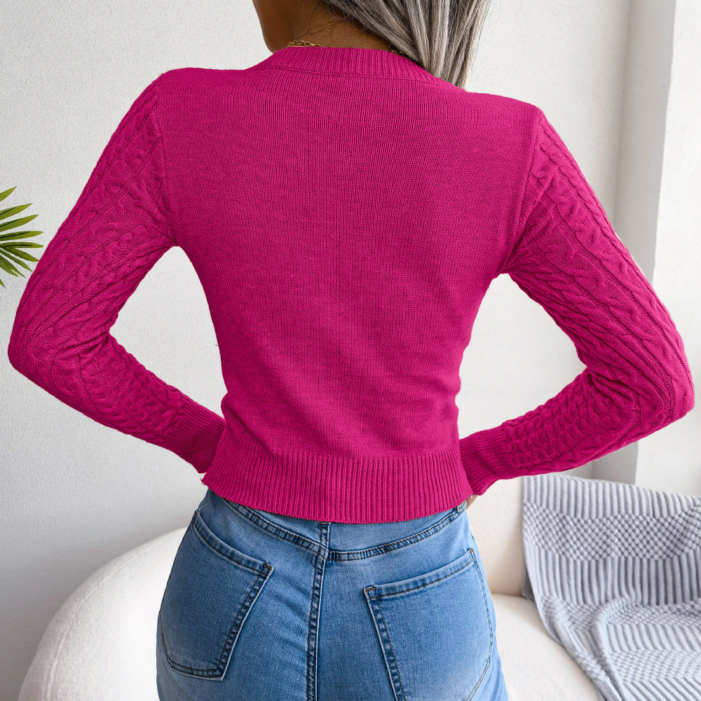 Round Neck Cutout Pullover Sweater Top