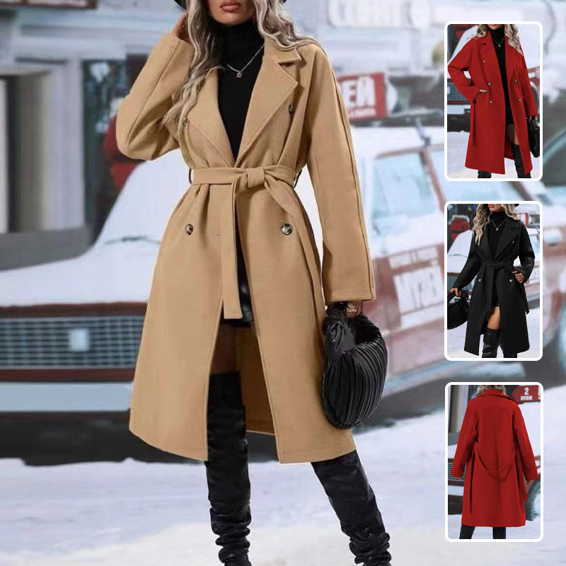 Fashionable lapel trench coat with belt